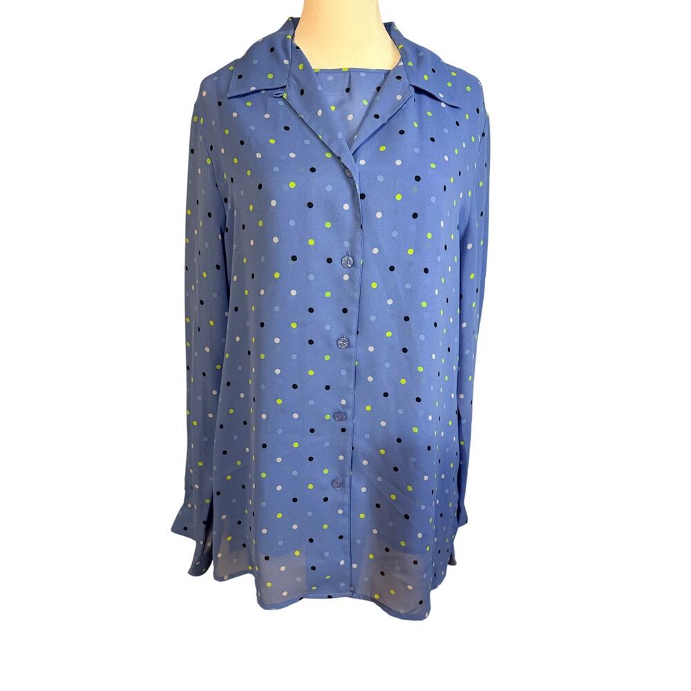 Liz Baker light blue or periwinkle long-sleeve button-up shirt. Polka dot . 12T